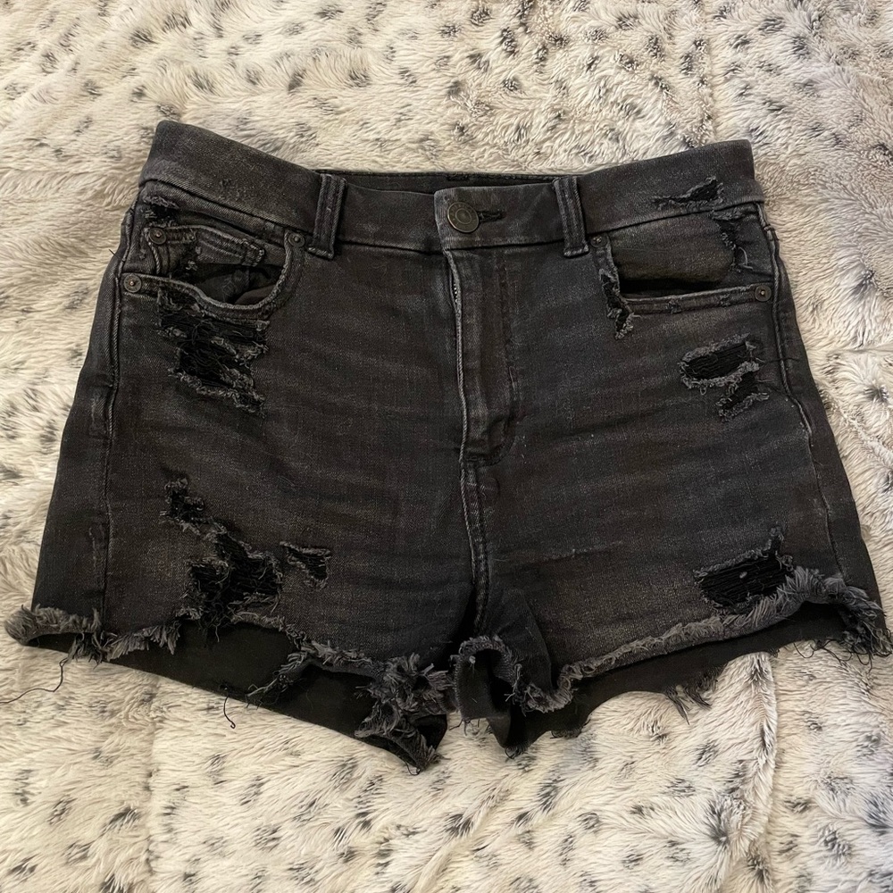 Black ripped jean shorts